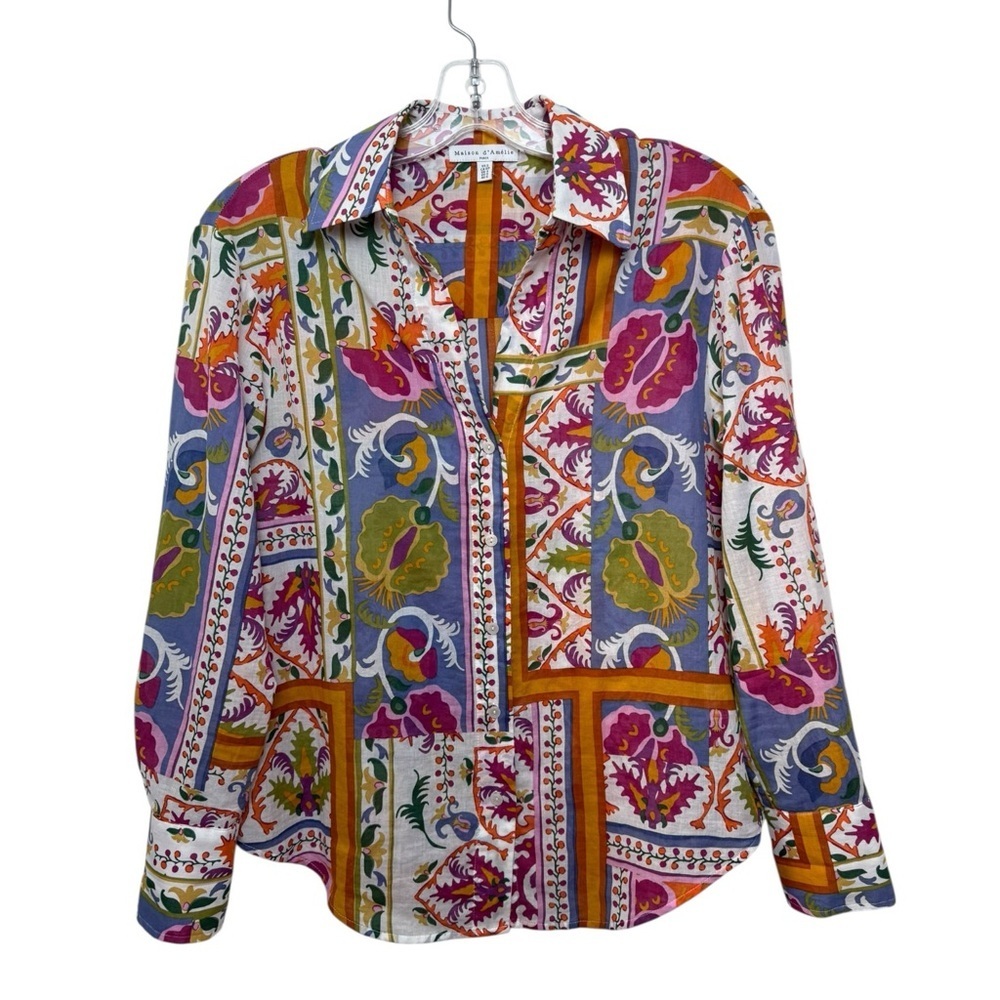 Maison D’Amelie Floral Botanical Shirt Size Small Bohemian Colorful